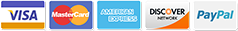 Payment options: Visa, Mastercard, American Express, Discover, and PayPal.